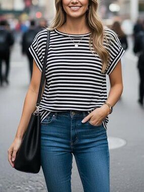 Black and White Waffle Knit Tunic Shirt